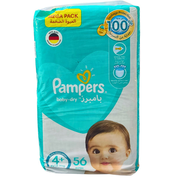 PAMPERS SIZE 4+ JUMBO DIAPERS, 56PCS