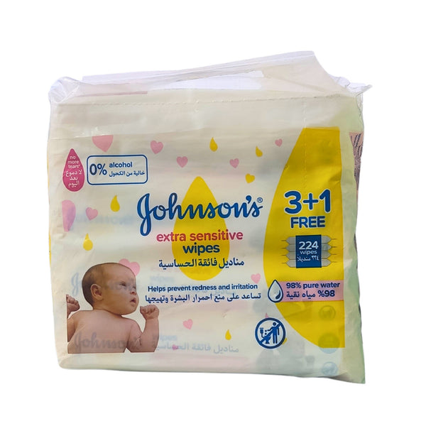 JOHNSON'S Extra Sensitive Wet Wipes 3+1 x 56 pcs