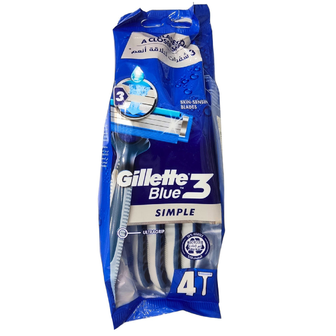 Gillette Blue Simple 3  4 Razors For Men