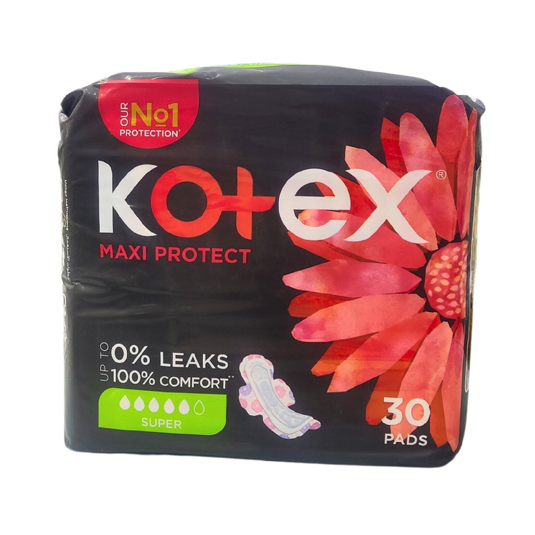 Kotex Maxi Black Super Pads with Wings – Pack of 30 x 6