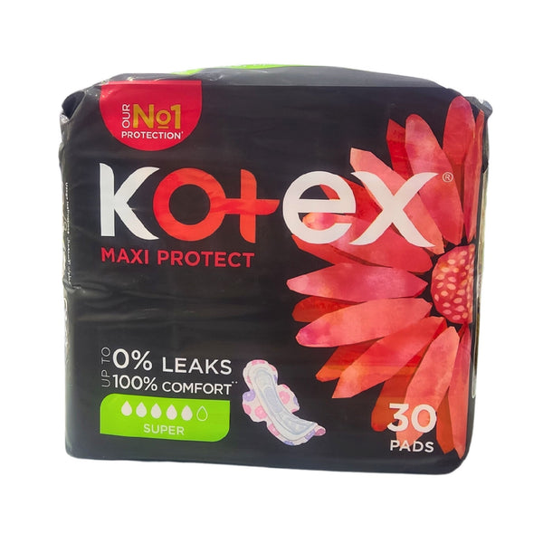 Kotex Maxi Black Super Pads with Wings – Pack of 30 x 6