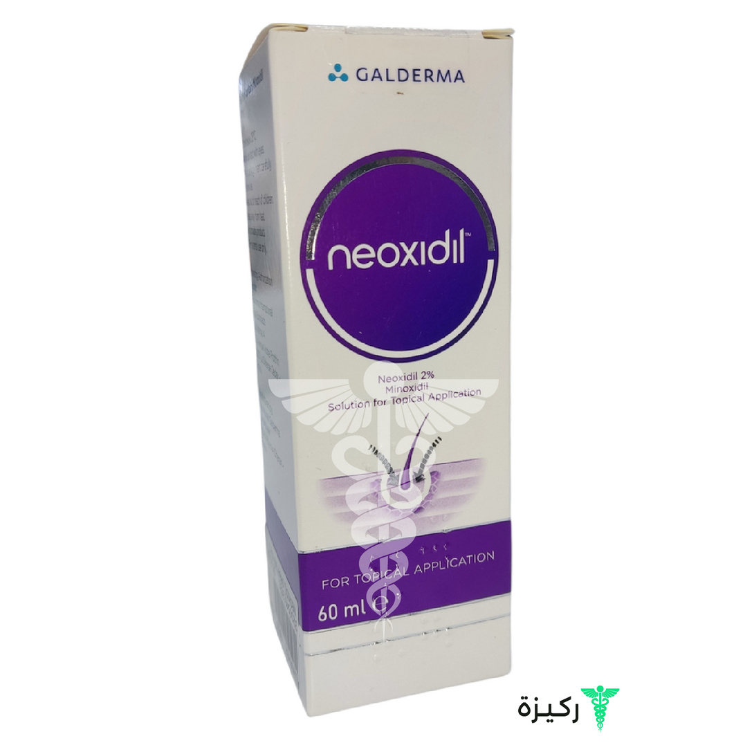 A box of Nioxidil Minoxidil 2% Solution Spray in a 60 ml container, primarily white and purple in color with product information and branding.