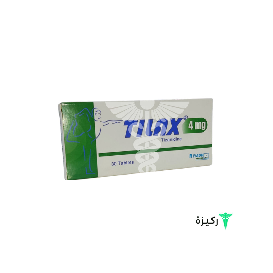 A box of Tilax 4mg tablets, containing 30 tablets for medical use.